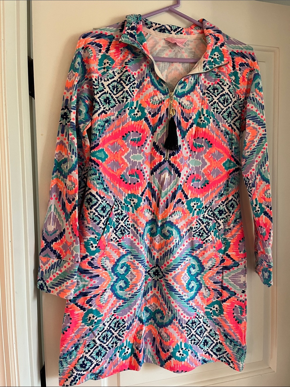 Lilly Pulitzer Coral Teal Navy Lavender Printed Tassel Tunic